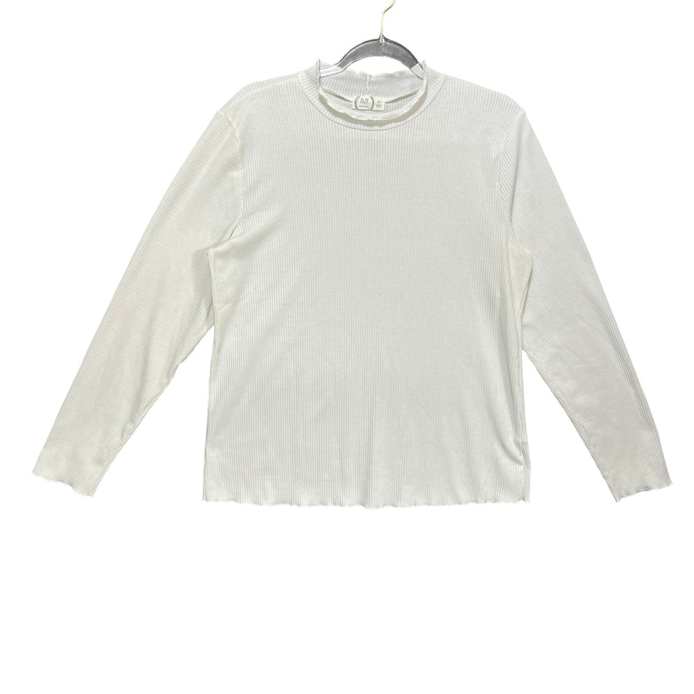 Maurices Ribbed Mock Neck Long Sleeve Top Cream Lettuce Edge XL Layering Basics